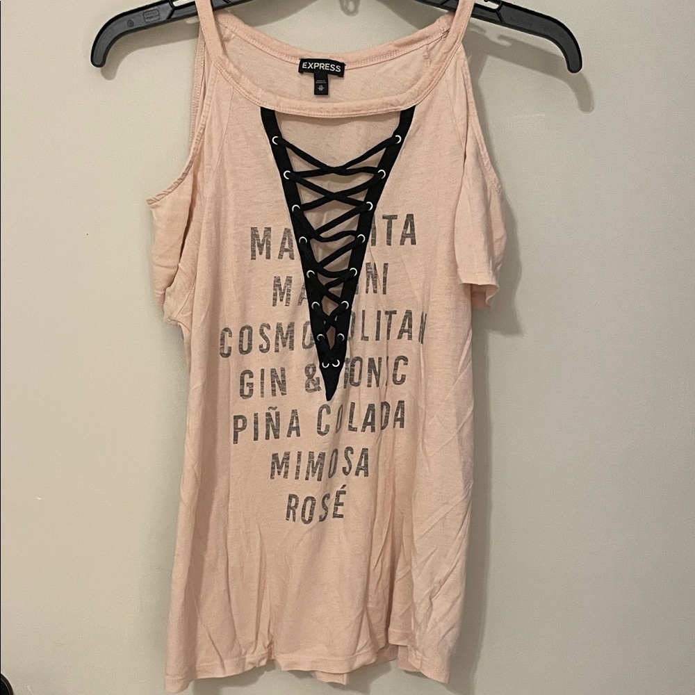 Express Women's Blush Lace-Up Graphic Tank